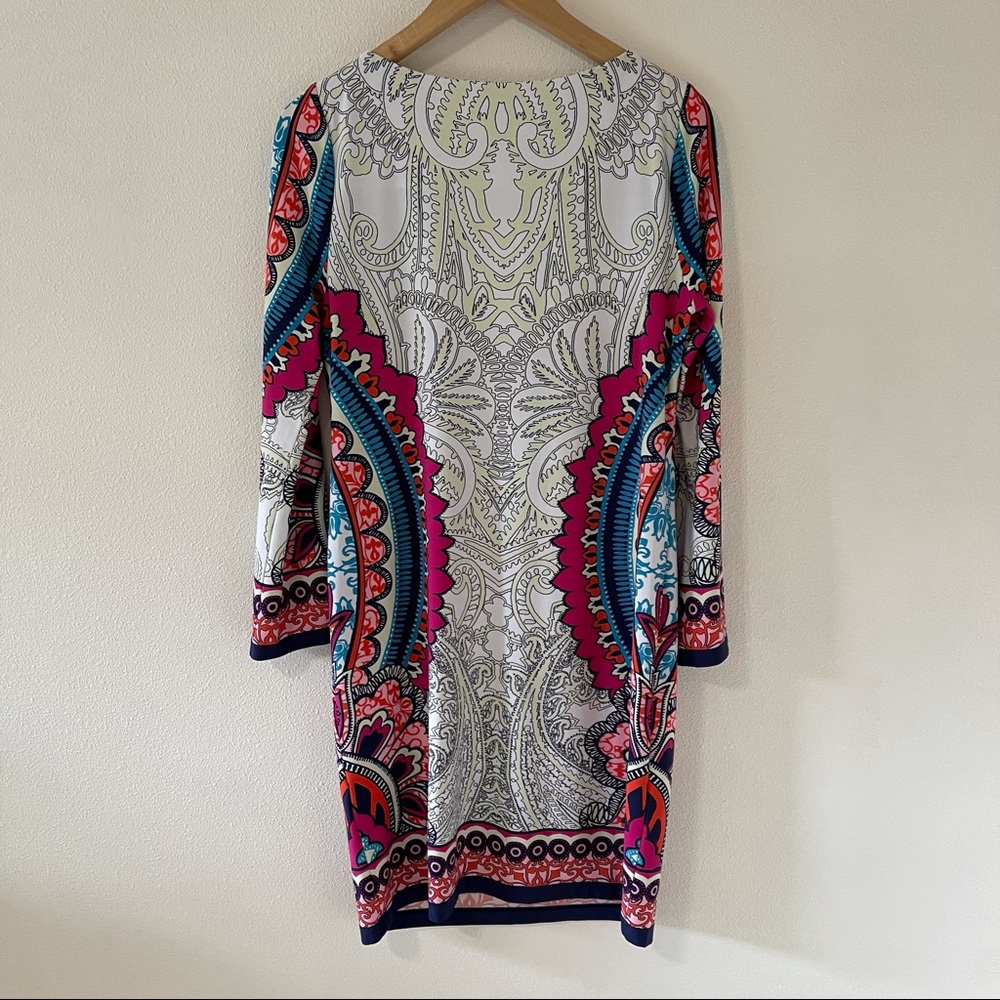 Chico’s Paisley Block Print Shift Dress Split Sleeve Multicolor Illusion-0/Small - Picture 4 of 16